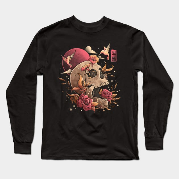 Life and Death Skull Flowers Gift Long Sleeve T-Shirt by eduely